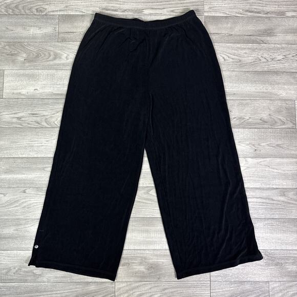 Chico's Travelers Ribbed Pull On Cropped Wide Leg Pants Black sz 2 / Large - Picture 2 of 6